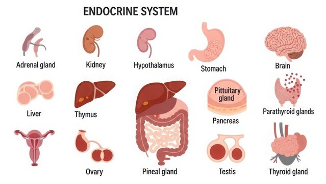Illustration of the human endocrine system and its glands