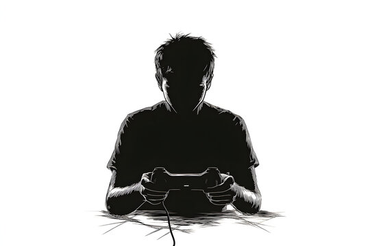 Gaming Silhouette: A captivating silhouette of an individual deeply immersed in the world of gaming, holding a game controller with focused concentration.