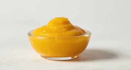 Savory yellow condiment showcased in a transparent bowl