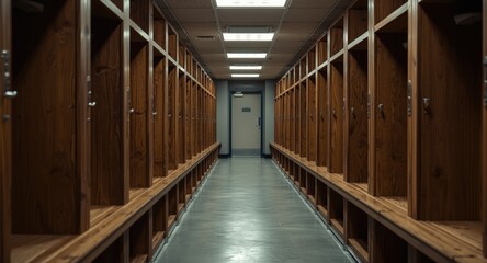 Stadium locker room furnished with durable wooden compartments
