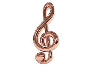 Obraz premium 3d render of a simple treble clef, isolated on a white background, in a rose gold color