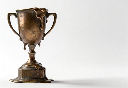 Melting bronze trophy symbolizes the ephemeral nature of success and achievement