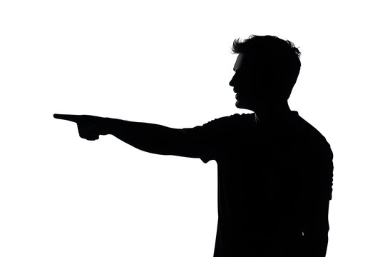 The Guiding Gesture: A silhouette of a man, defined by the stark contrast of light and shadow, points resolutely towards a distant destination, a symbol of direction and purpose.