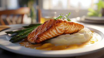 grilled salmon steak with vegetables