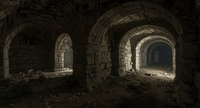 Historic underground crypt ruins in an ancient sacred site