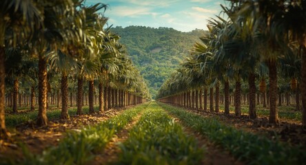 Obraz premium Increase in palm oil plantation size with a verdant plantation background