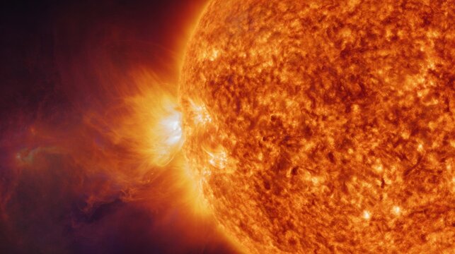 Bright sun gives off heat and light in space during daytime