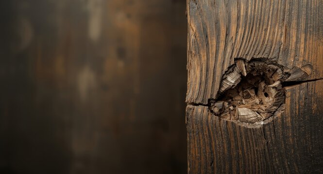 Wooden surface with termite holes highlighting extensive damage and degradation