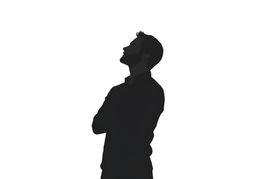 Silhouette's Serenity: A man, silhouetted against a plain backdrop, gazes upward with crossed arms, radiating a sense of contemplation and introspection.
