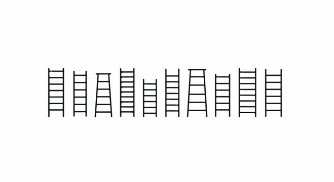 A collection of ladders of varying heights and styles in a row Vector