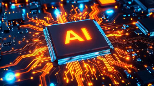 AI chip on glowing circuit board