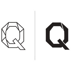 Letter Q Comparison: Faceted Outline vs. Solid Black Icon on White © MDABU