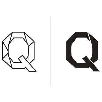 Letter Q Comparison: Faceted Outline vs. Solid Black Icon on White