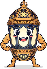 Powerful lantern mascot with muscular arms and confident pose