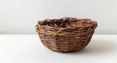 Vine-crafted basket photographed on an uncluttered white surface