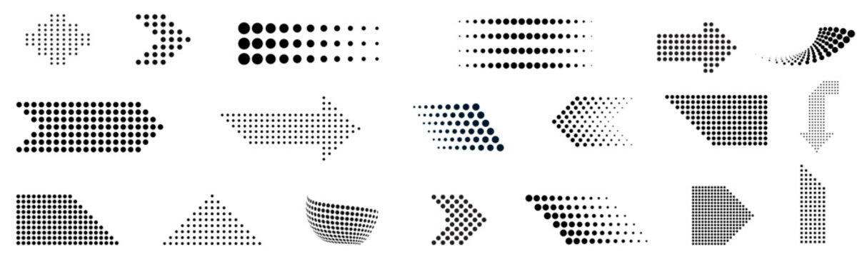 Halftone abstract geometric vector shapes with distorted dot pattern. vector illustration