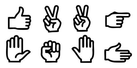Obraz premium Collection of Hand Gestures Illustrating Various Signs and Symbols in Simple Line Art Style