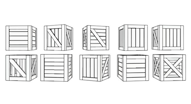 A collection of various wooden crate designs and structures Vector