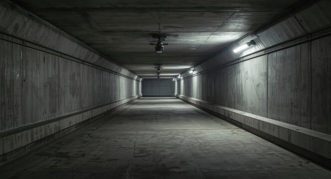 Underground shelter built with concrete for nuclear fallout with vacant interior