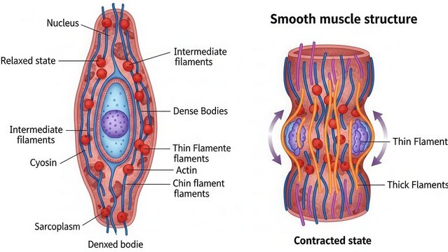 Smooth muscle structure in relaxed and contracted states