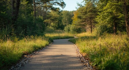 Obraz premium Peaceful outdoor path meandering through a serene park landscape