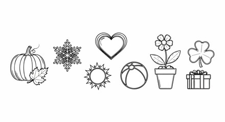 Assorted black and white line drawings of various objects and symbols Vector © Alex