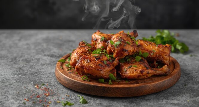 Spicy barbecued poultry thighs grilled to perfection