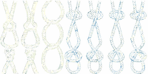 Collection of various nautical rope knots isolated on a white background © Smritykona