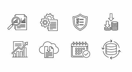 Fototapeta premium Icons representing various aspects of data management and analysis Vector