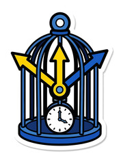 Time Management Concept Vector Sticker with Clock and Growth Arrows