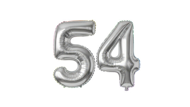 Silver number 54 balloon png foil number balloon png birthday decoration png party balloon png transparent background image