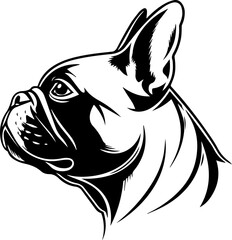 French Bulldog Head Profile Vector Illustration Black and White Graphic Design