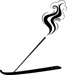 Black and White Incense Stick Burning with Swirling Smoke Vector Illustration