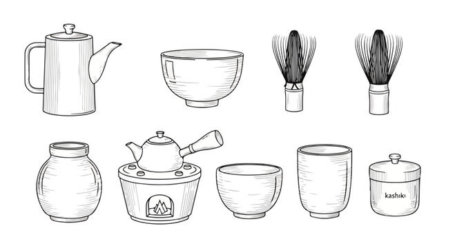 A collection of vintage kitchenware and utensils from the early 20th century Vector