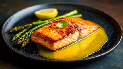 grilled salmon steak with potatoes