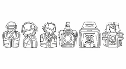 Naklejka premium A collection of vintage kitchen appliances and tools illustrated in black and white Vector
