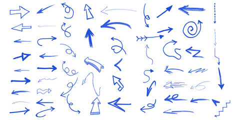 Obraz premium A collection of blue arrows and symbols on a black background