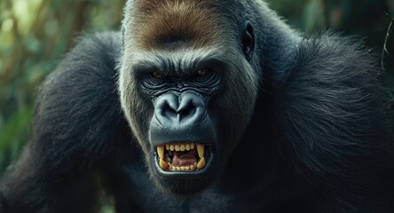 Obraz premium western lowland gorilla with powerful angry stance and sharp facial features
