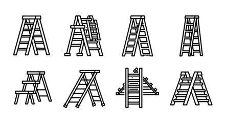 Variety of ladders and step stools in different configurations and designs Vector © Alex