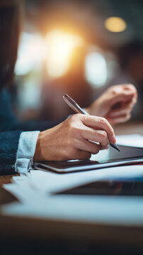 Man writing on tablet