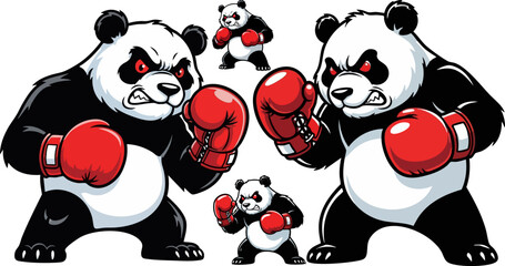 Vector illustration of two angry panda bears wearing red boxing gloves © Design