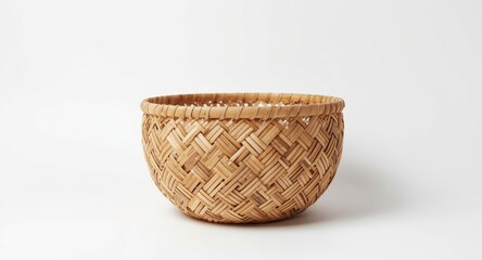 Fototapeta premium Bamboo weaving basket placed on an uncluttered white background