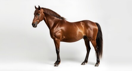 Fototapeta premium Solo bay horse captured on a clean white backdrop