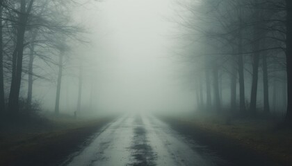 Obraz premium Foggy forest road perspective