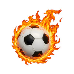 Soccer ball on fire with orange flames isolated on a transparent background football