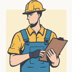 Construction worker with clipboard in safety gear