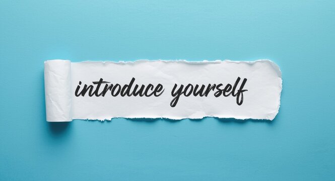 Piece of torn paper containing introduce yourself words against clear blue background with copy space