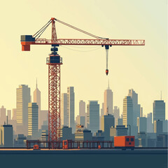 Construction crane standing tall in modern cityscape at sunset