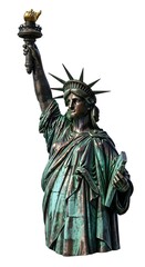 Fototapeta premium Statue of Liberty Oxidized Copper Patina Sculpture 3D Render - American Freedom Icon, NYC Landmark Monument, Patriotic Symbol Statue, USA National Heritage, Liberty Torch Figure, New York Collectible