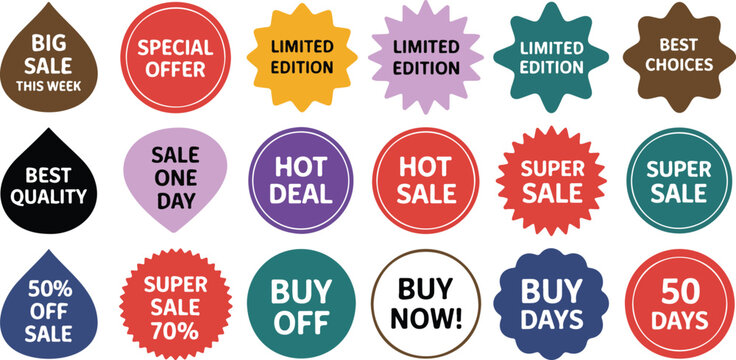 Sale and Promotion Badge Icon Set  Discount Labels, Special Offer and Limited Edition Tags